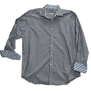 TD Thomas Dean Blue Check Performance Sport Button Down Shirt XL